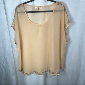 Penelope Light Peach Translucent Gem Loose Fit Blouse Size‎ 3X